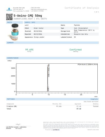 5-Amino-1MQ 50mg Peptides - Lab Report